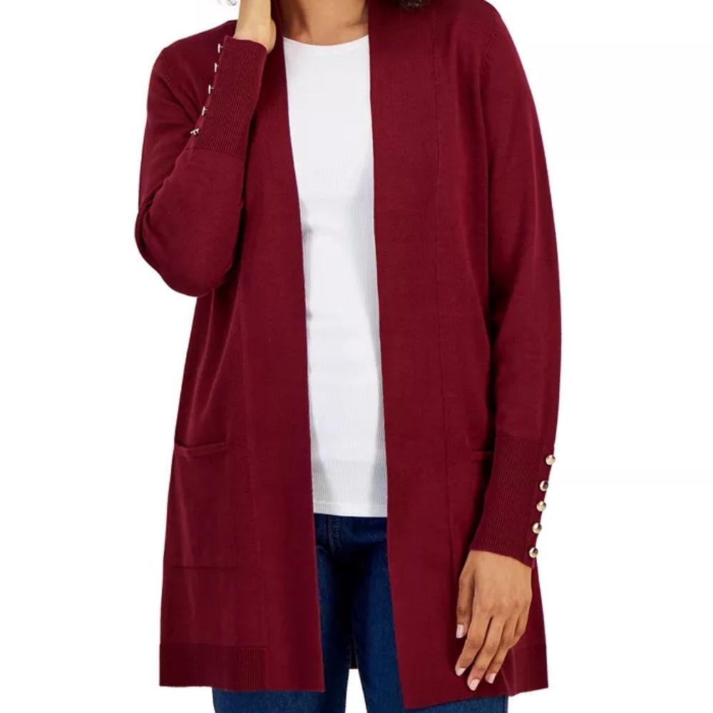 JM COLLECTION Button-Sleeve Flyaway Cardigan, Created for Macy's